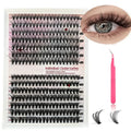 DIY mixed package of 30D and 40D cluster false eyelashes with tweezers on a pink background.