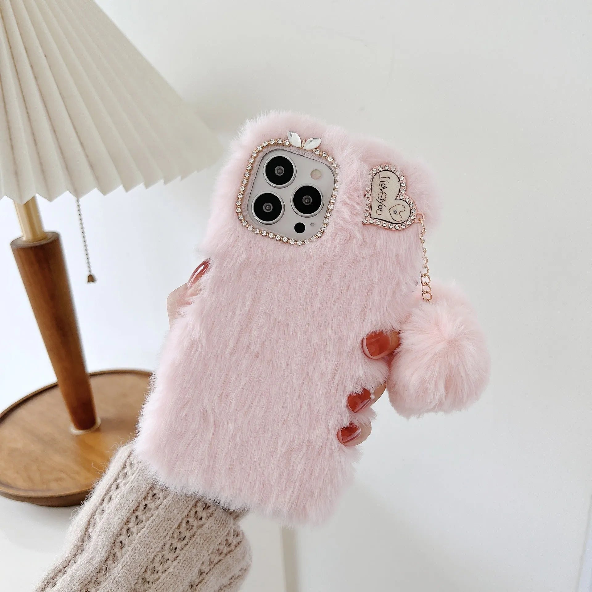 Winter plush solid colour back cover for iPhone 11 in pink
