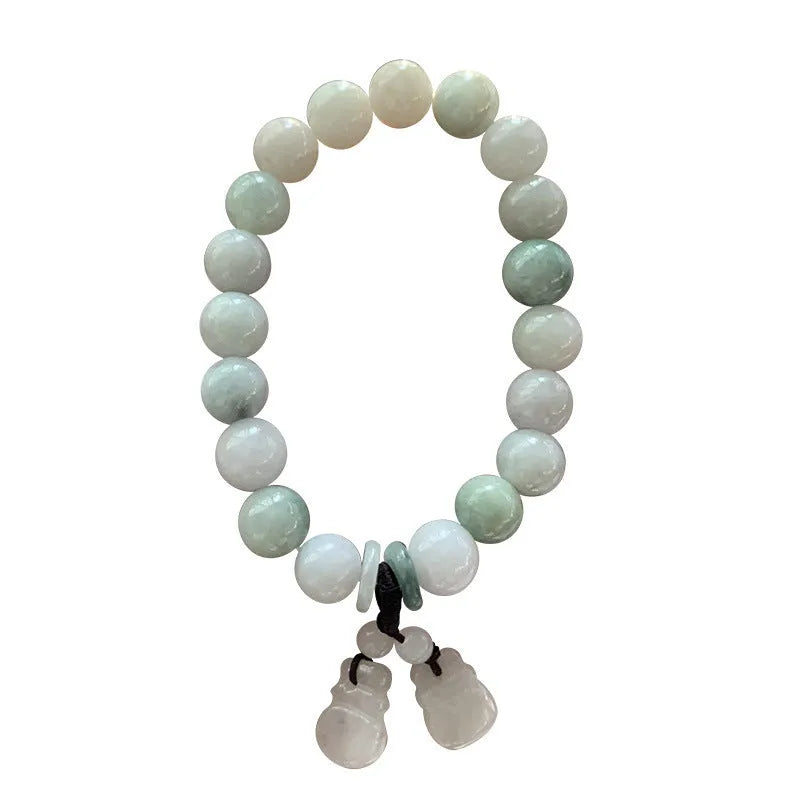Natural emerald jade bracelet with geometric pendant and Maitreya Buddha charm