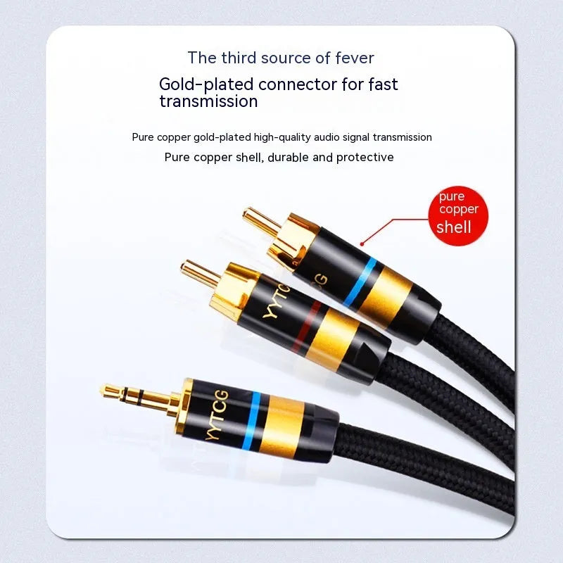 3.5mm to 2RCA computer audio cable with PVC cotton net sheath in multiple lengths