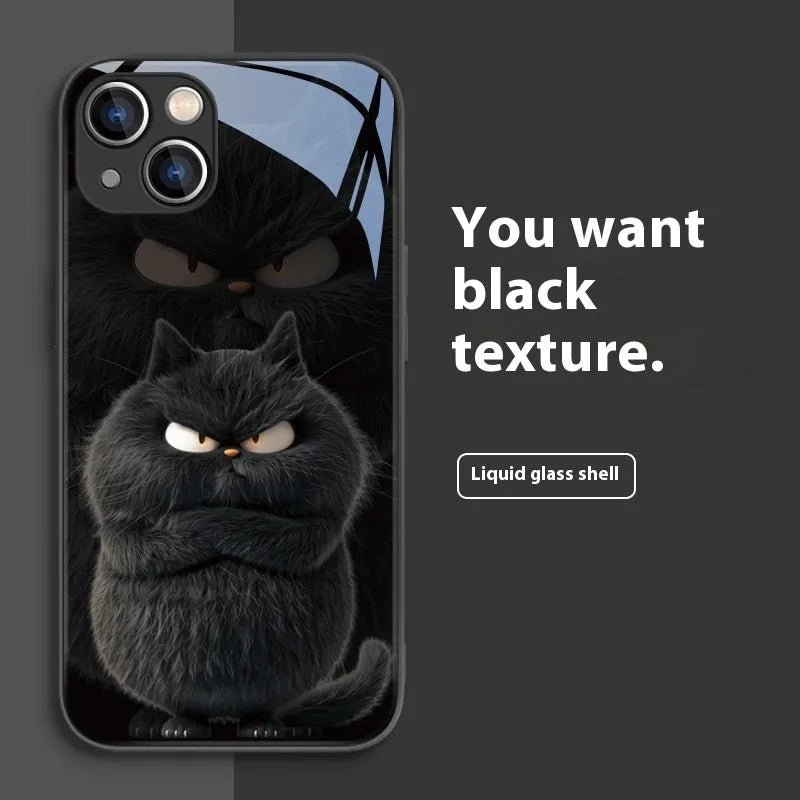 Domineering cat silicone phone case in black cat white shell style, shockproof and anti-fingerprint for iPhone