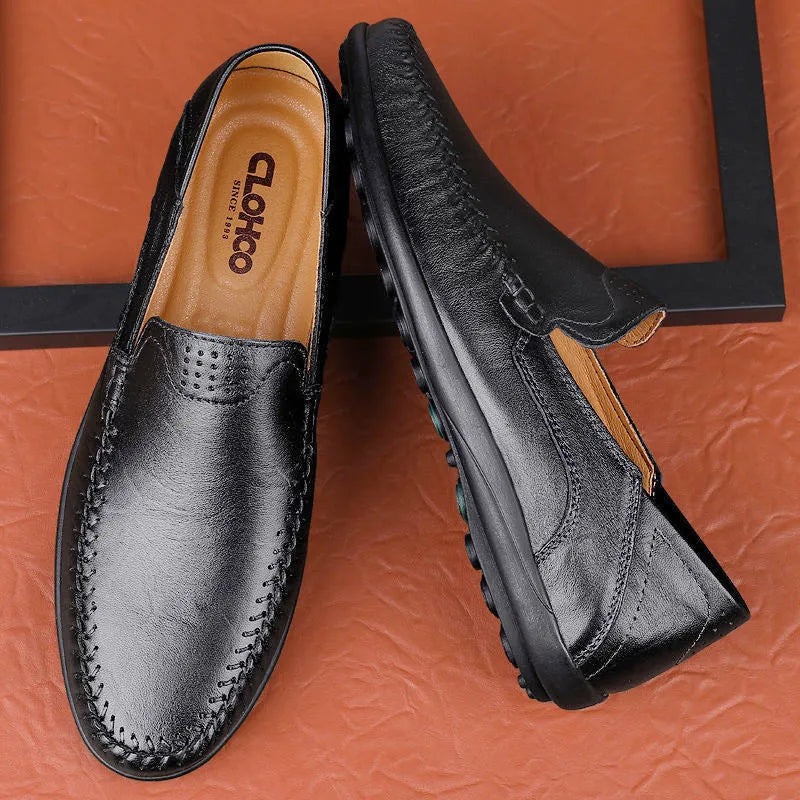 Men's cowhide leather business casual shoes with round toe and flat heel in multiple colours