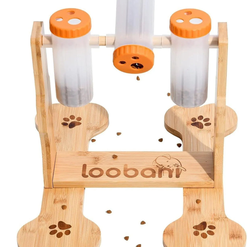 Large wooden interactive dog puzzle feeder toy for treat dispensing and slow feeding