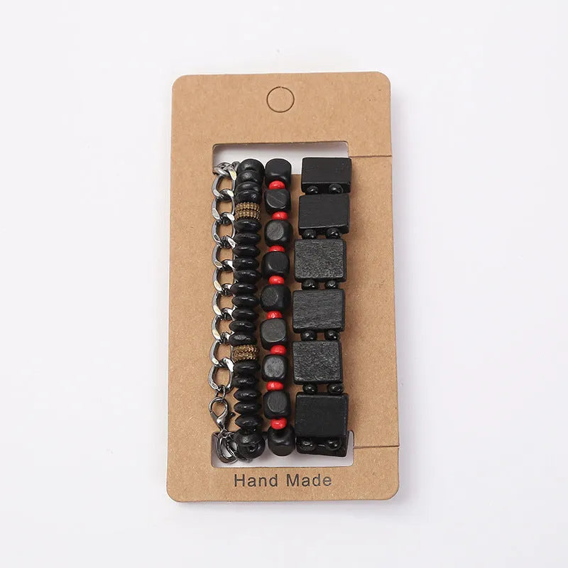 Retro woven alloy men's beaded bracelet set of four unisex handmade bracelets in different colours