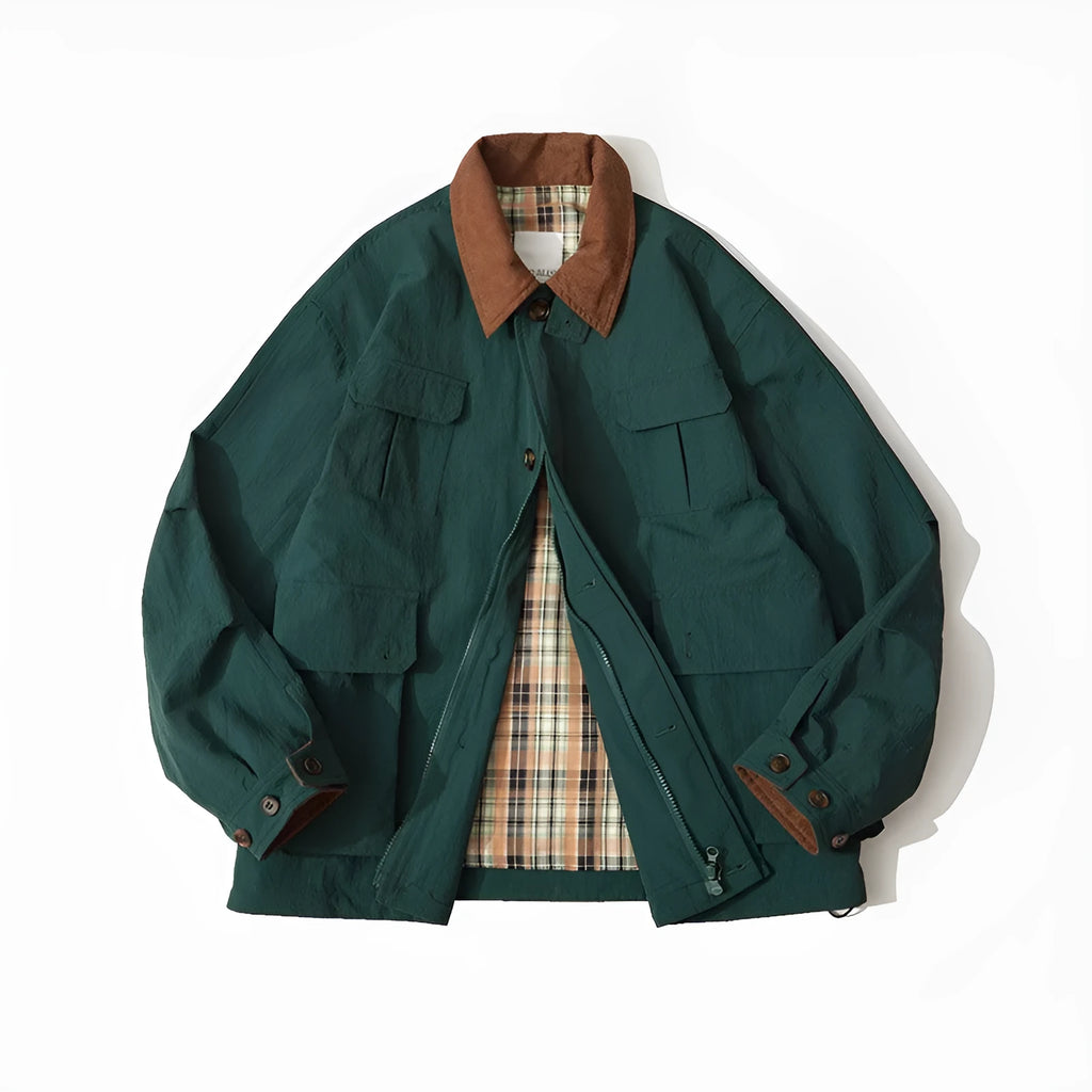 Men's and women's solid colour casual jacket with side seam pockets in green or apricot