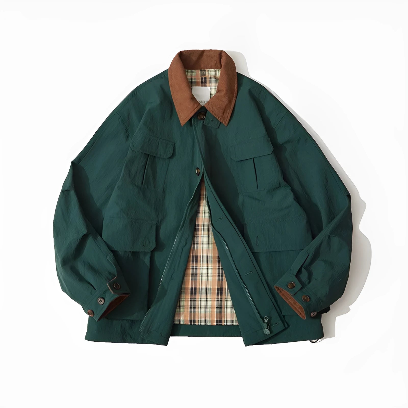 Men's and women's solid colour casual jacket with side seam pockets in green or apricot