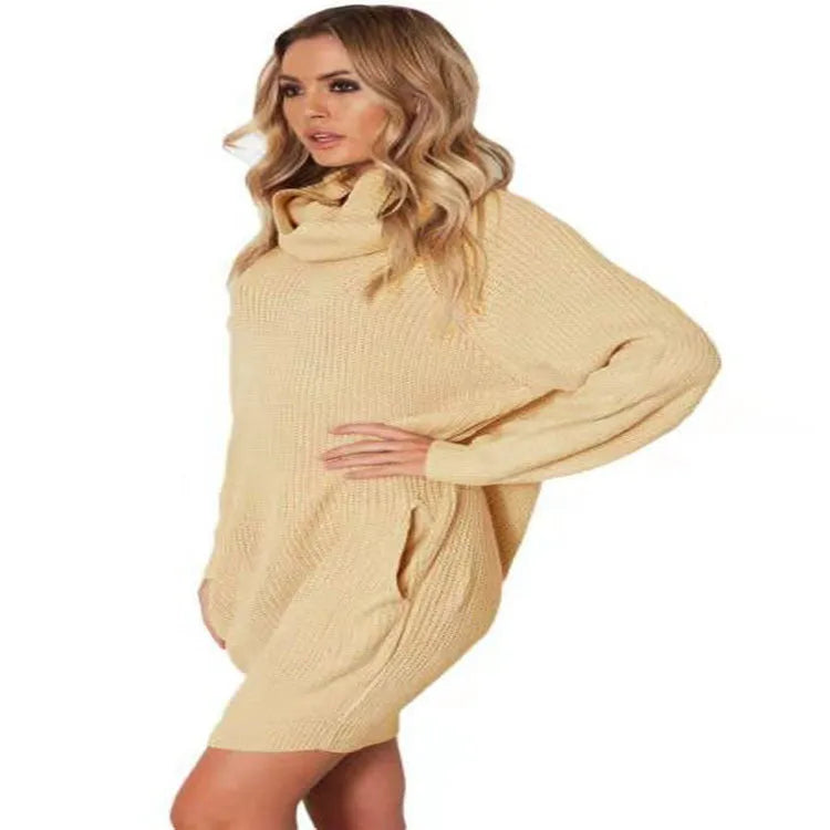 Yellow women's lapel neck pullover sweater with side pockets and a loose, slimming fit