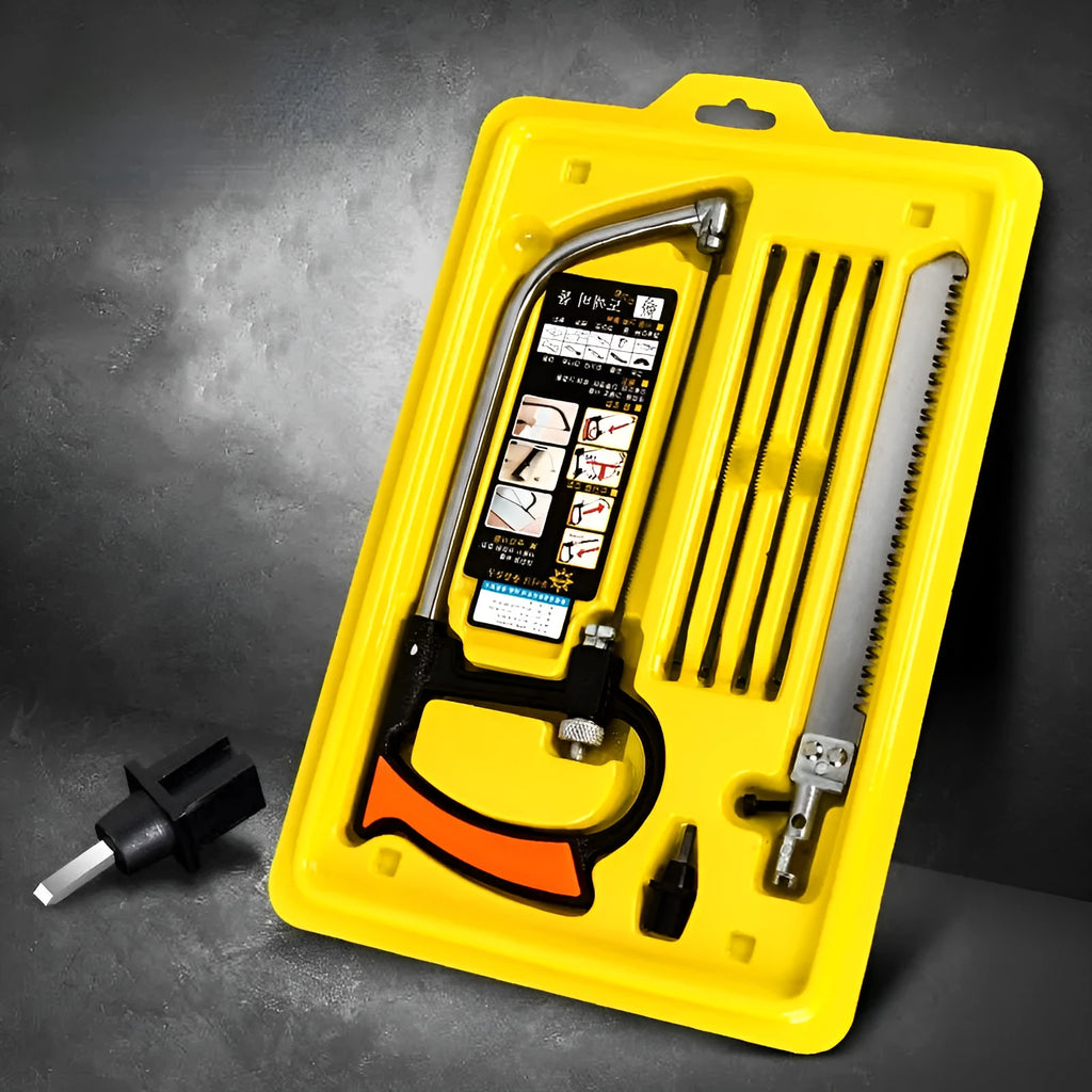 Alloy steel hand saw set with seven interchangeable blades and handle
