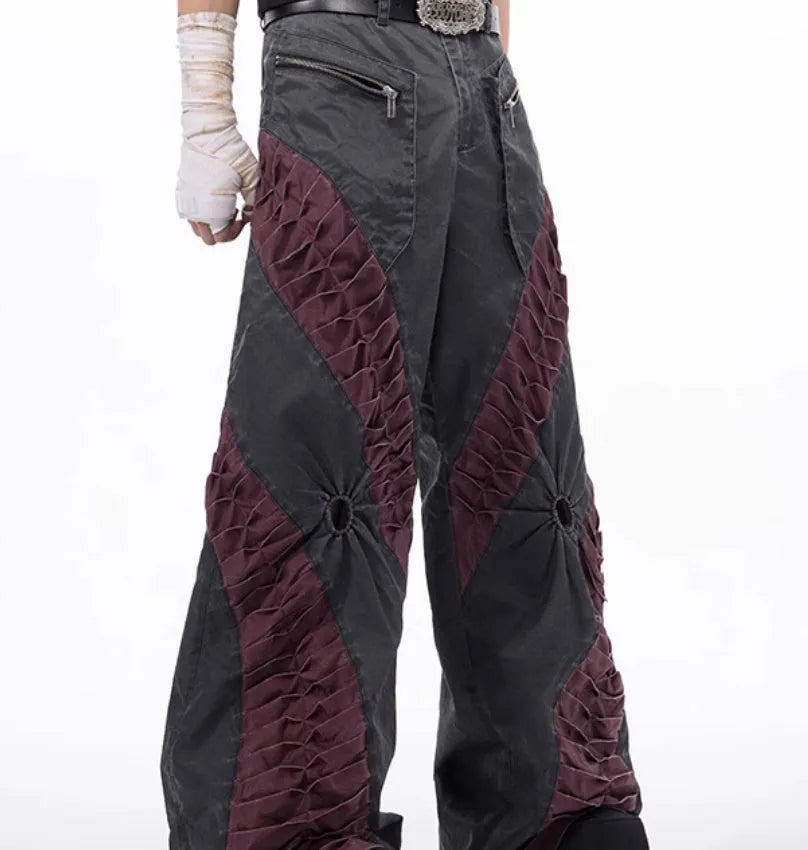 Retro three-dimensional keel design casual sports pants in grey viscose fabric