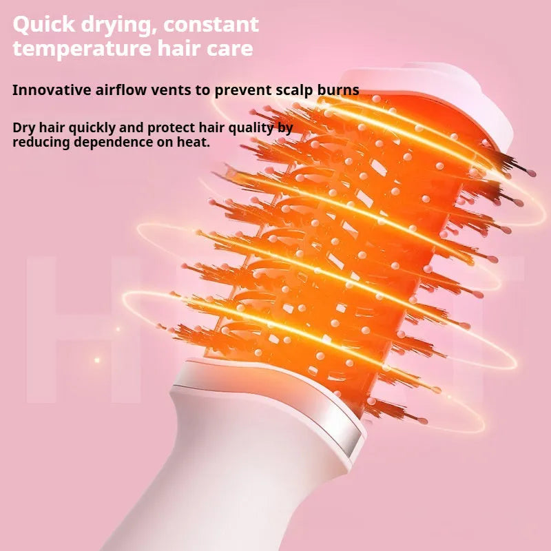 Pink multifunctional hair dryer with hair comb and curling comb attachments, model YZM-8015