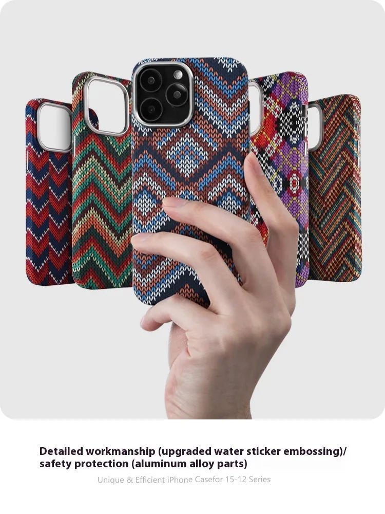 Kevlar pattern magnetic suction phone case for iPhone in Santorini Blue