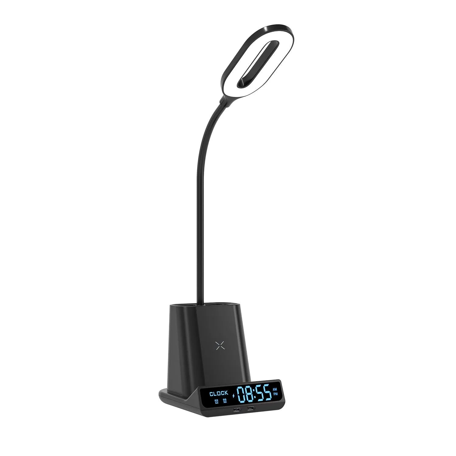 Modern wireless charging desk lamp with built-in storage box and pen holder compartments