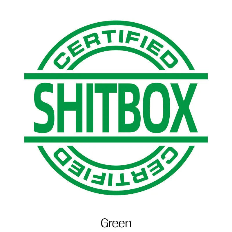 13x12cm rectangular vinyl car sticker shown in various colours on a vehicle door.