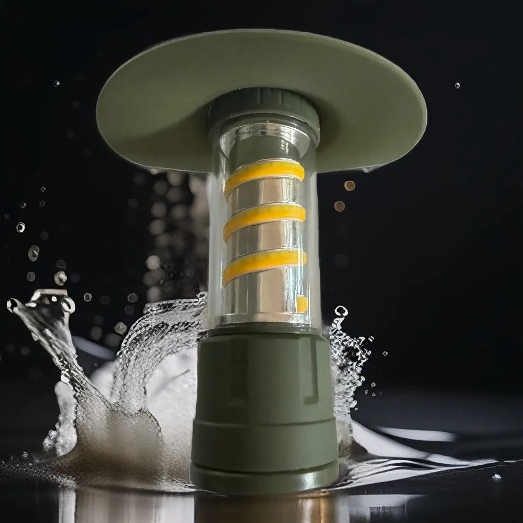 Camping lamp in khaki or army green with USB charging, 3W LED light source, plastic and aluminium alloy body, 125x45cm.