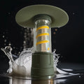 Camping lamp in khaki or army green with USB charging, 3W LED light source, plastic and aluminium alloy body, 125x45cm.