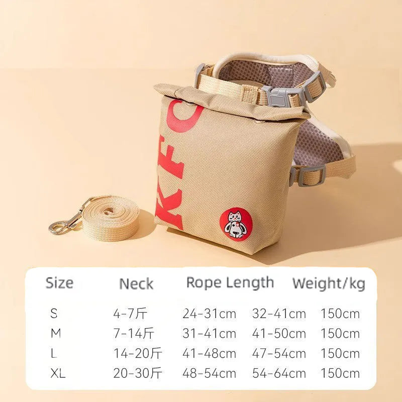 Cartoon hamburger print adjustable vest harness with backpack and leash for dogs or cats