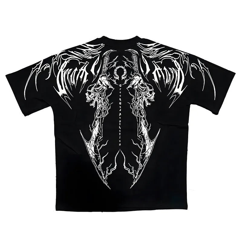 Dark colour plus size cotton short sleeve t-shirt with loose fit and gilding craft detail