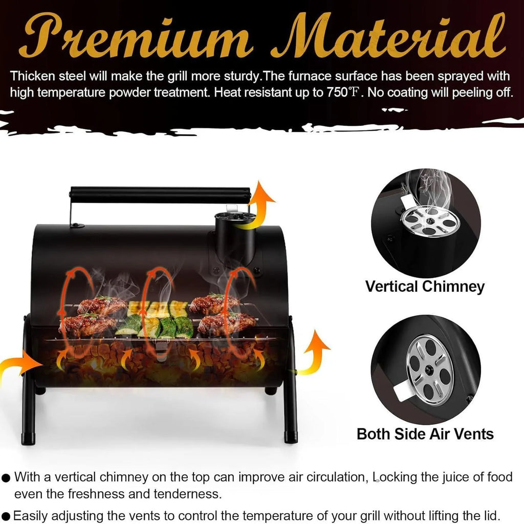 Small folding desktop charcoal barbecue stove with grill for outdoor cooking