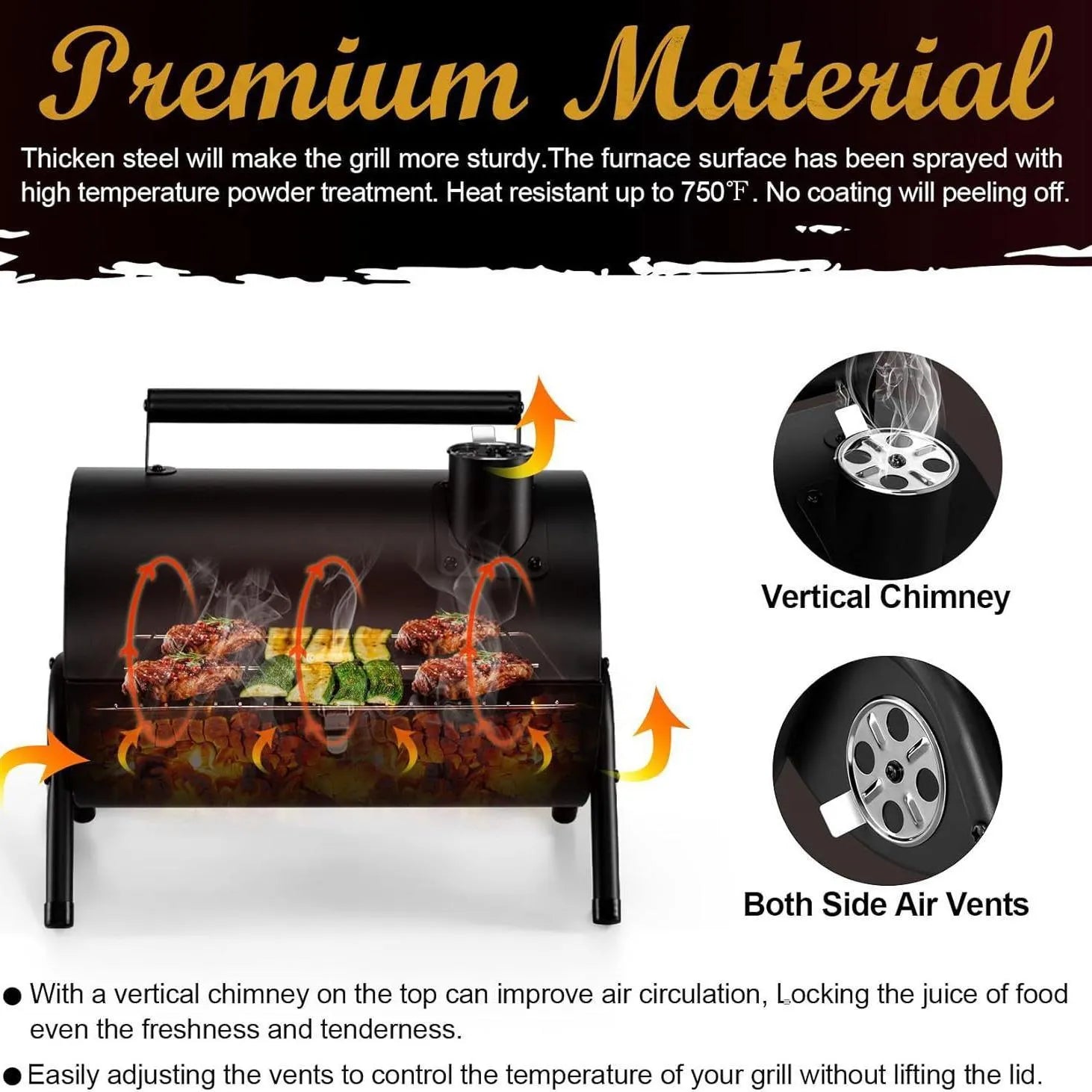 Small folding desktop charcoal barbecue stove with grill for outdoor cooking