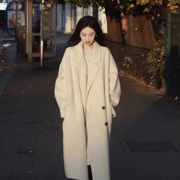Women's High-Grade Woolen Coat Long Sleeve Conventional Sleeve Coat Black Apricot Camel Size S M L XL 2XL for Everyday Wear