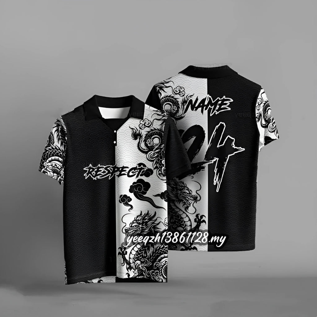 Black loose fit t-shirt with 3D digital printing design and short sleeves