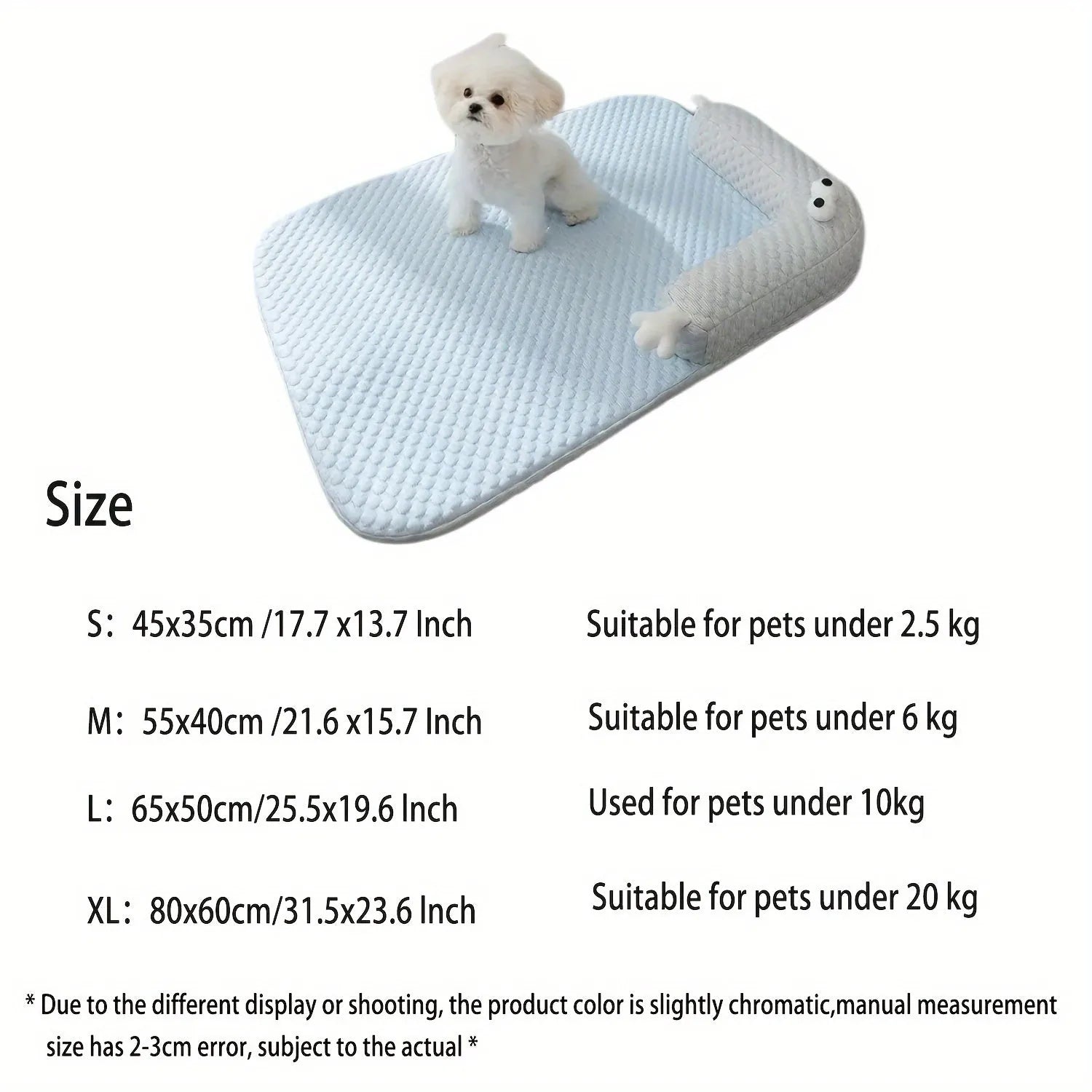 Blue big-eyed monster design pet bed for dogs and cats on a wooden floor.