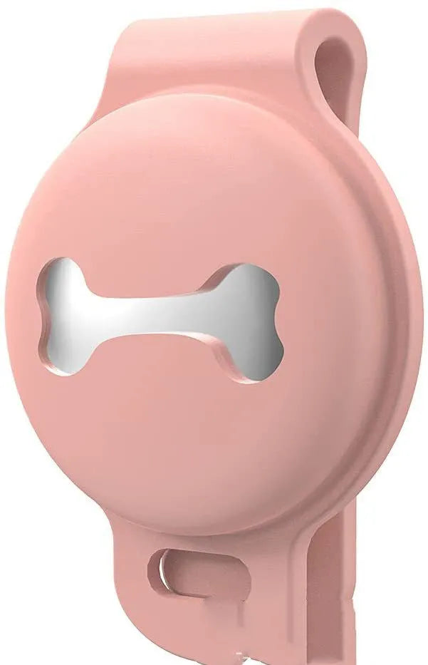 Four silicone protective covers for pet tracker in black, gray, pink, and sky blue