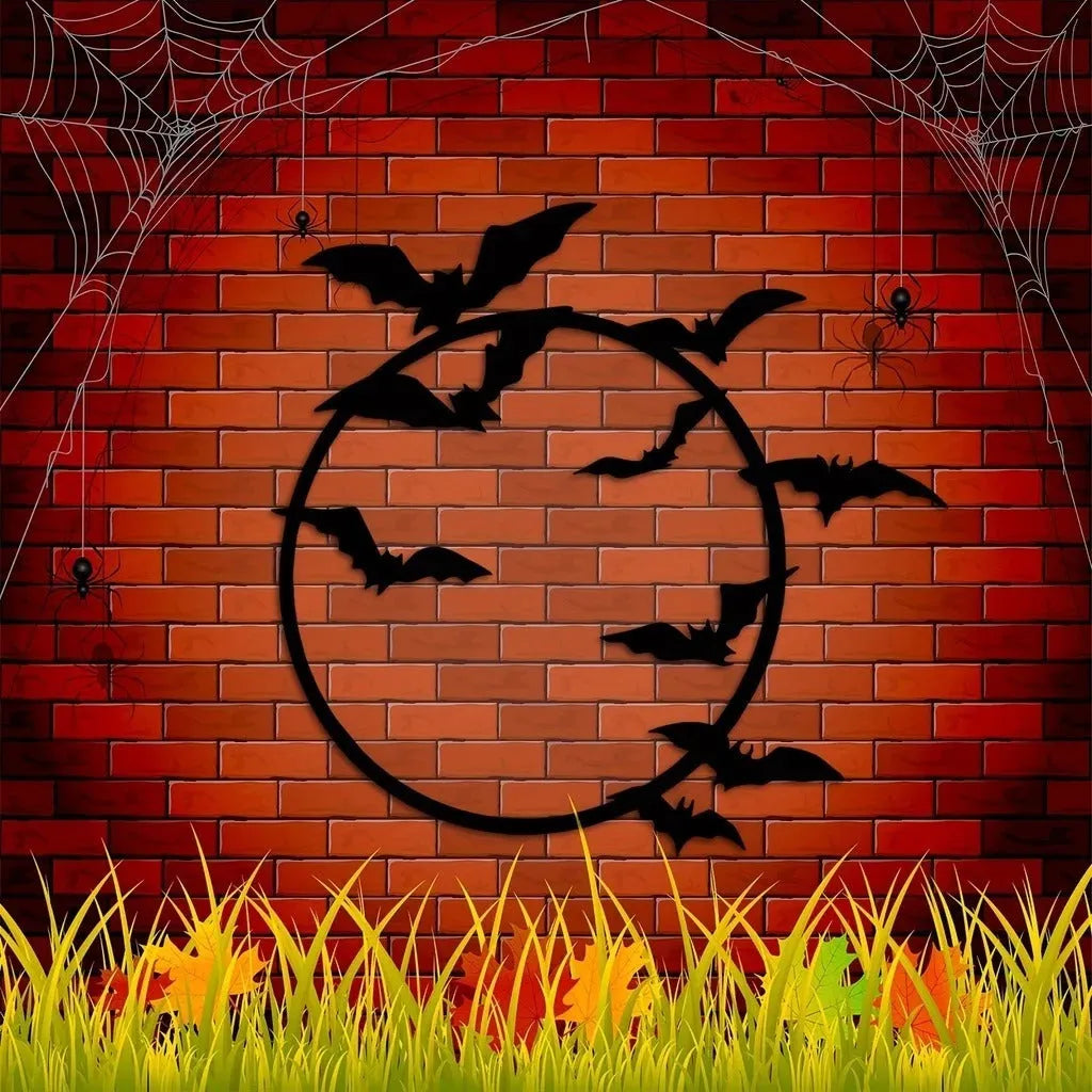 Black iron flying bat metal wall art in geometric style, 14x13.52 inch size on a light wall
