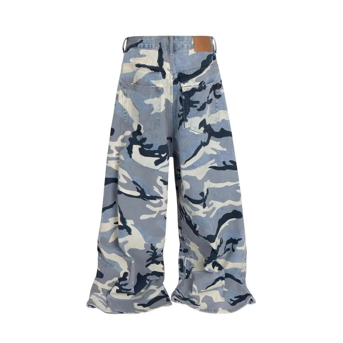 Snow camouflage blue loose fit jeans with micro-elastic cotton denim fabric
