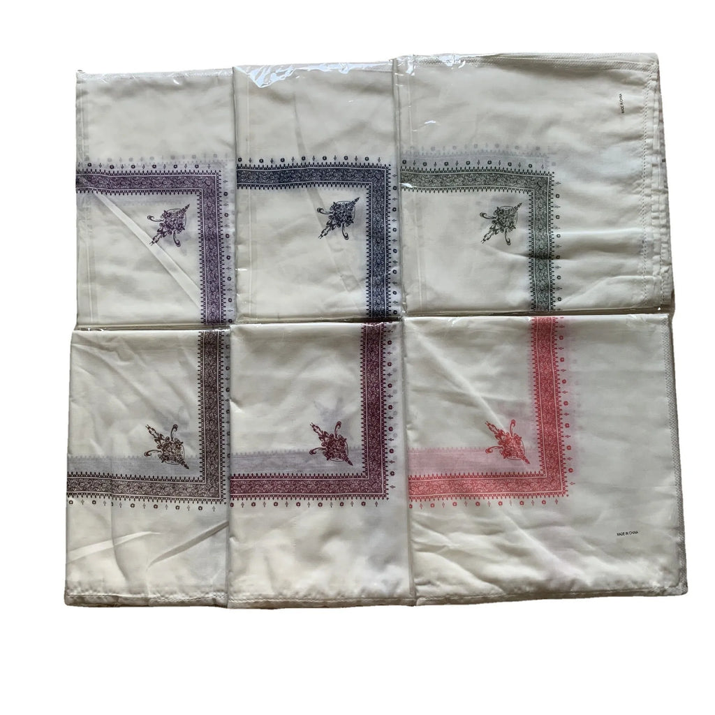 Printed square polyester scarf showing 138x138cm dimensions with colourful design options