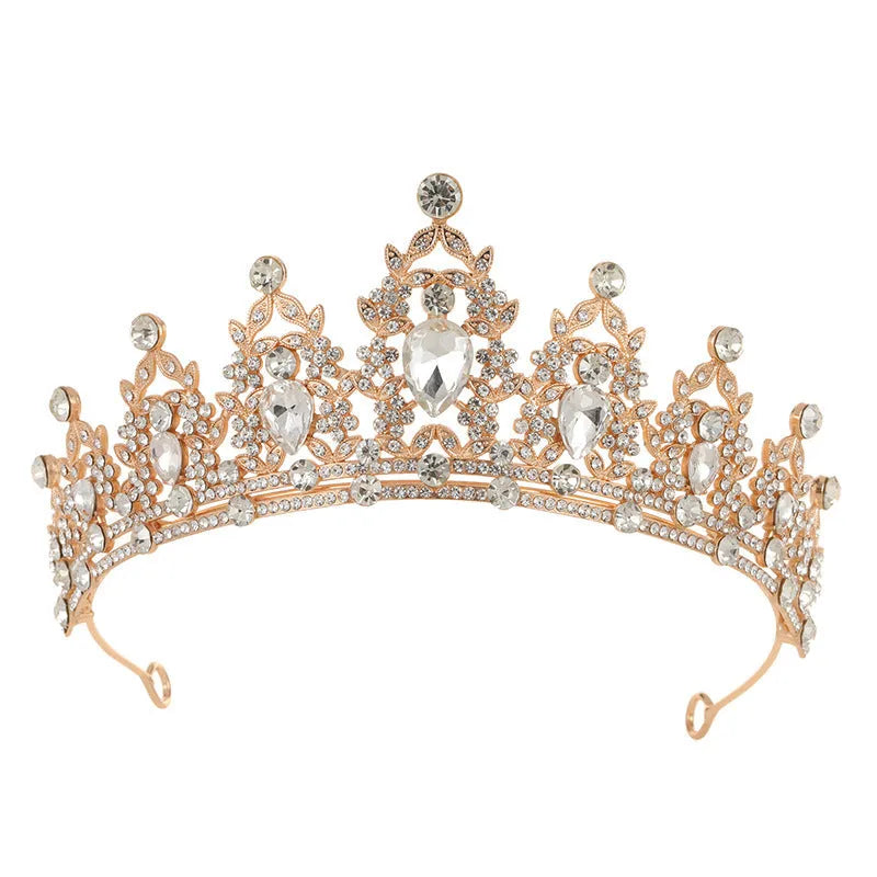 Baroque bridal crown headdress with rhinestones on alloy frame in silver and gold colour options