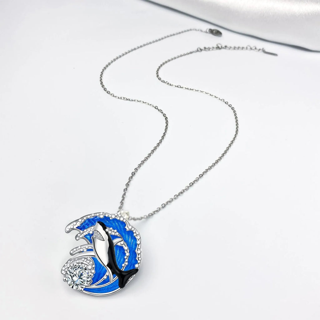 Women's shark necklace with copper pendant on cross chain, adjustable 41-50cm