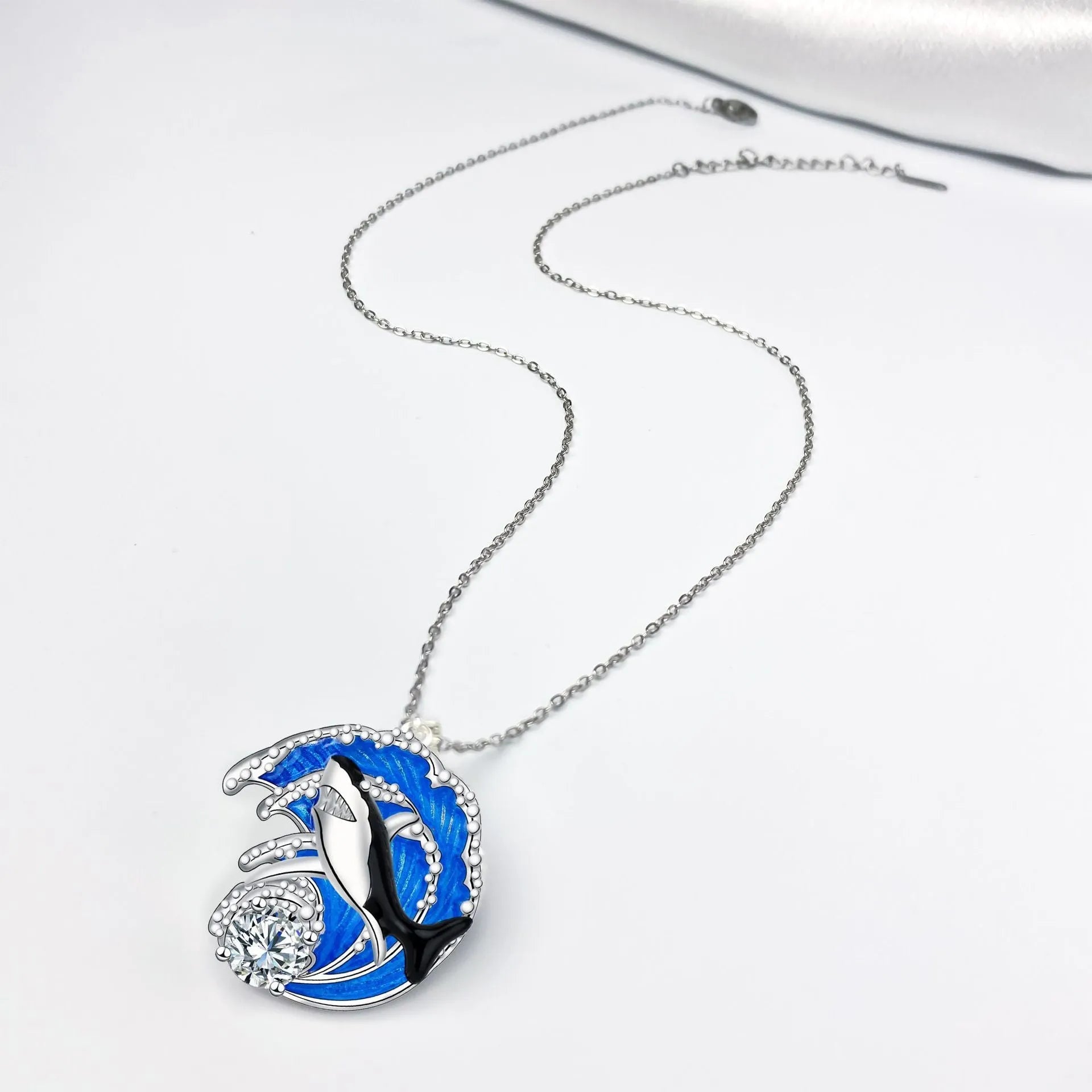 Women's shark necklace with copper pendant on cross chain, adjustable 41-50cm