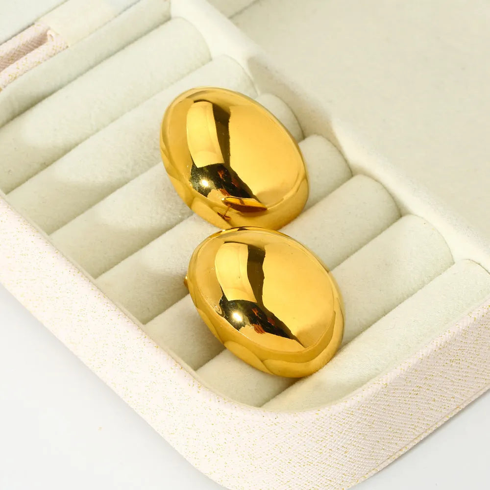 Geometric line earrings with stainless steel construction and electroplated 18K gold glazed surface