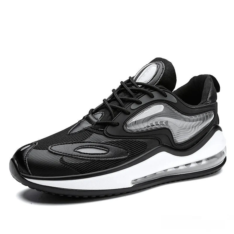Men's air cushion summer shoes in Space Black with breathable mesh upper and rubber sole