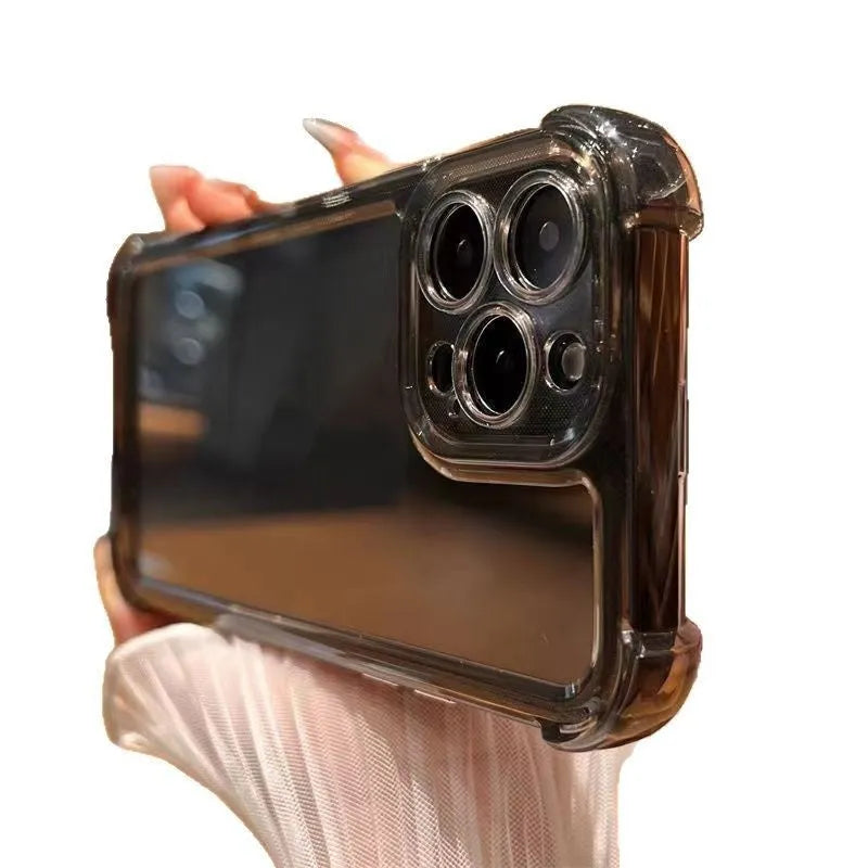 Acrylic phone case with four-corner airbag drop protection for Apple iPhone, transparent fine hole design