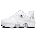 Dual-purpose convertible roller skates in silver with PU and microfiber upper