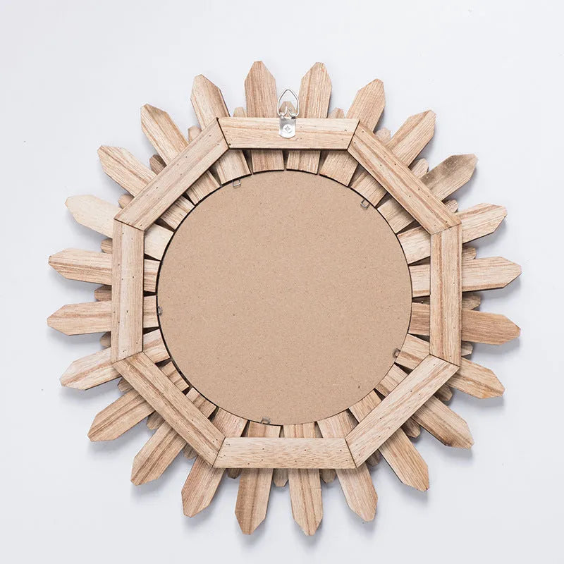 Solid wood European style hanging mirror with baked colour finish on wall