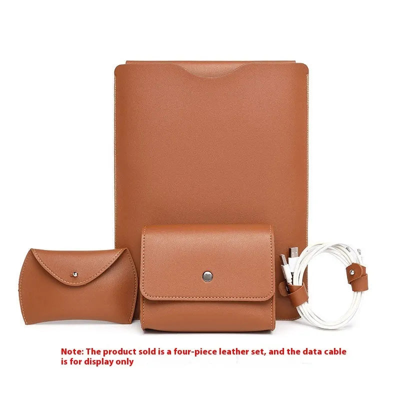 Four-piece Lock Edge imitation leather protective cover set for laptop edges in apricot colour