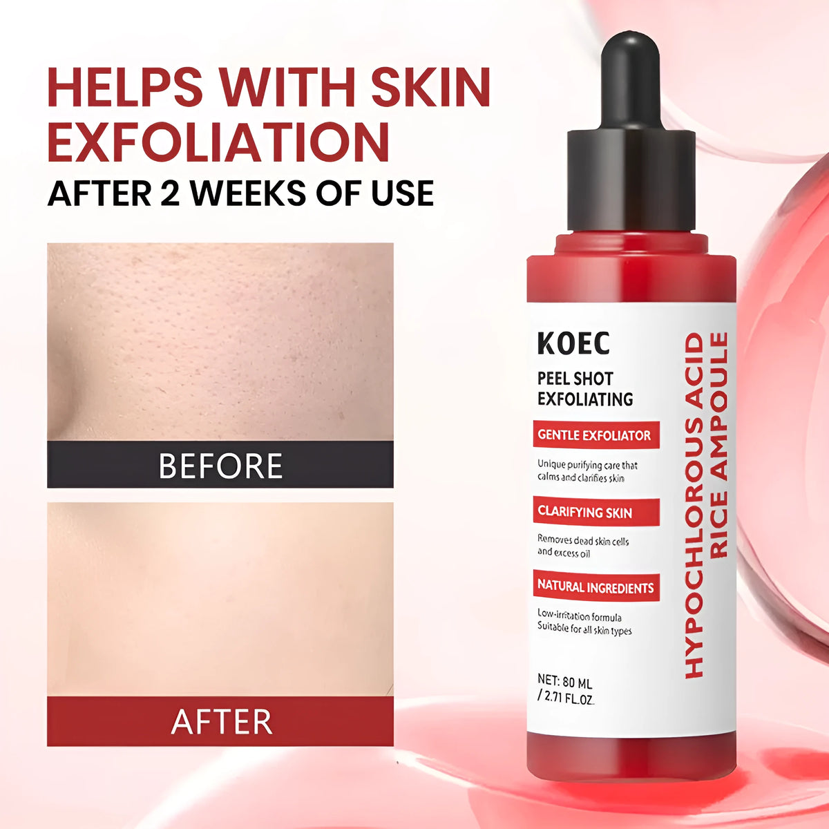 KOEC Hypochlorous Acid Rice Exfoliating Water 80ml exfoliating toner bottle