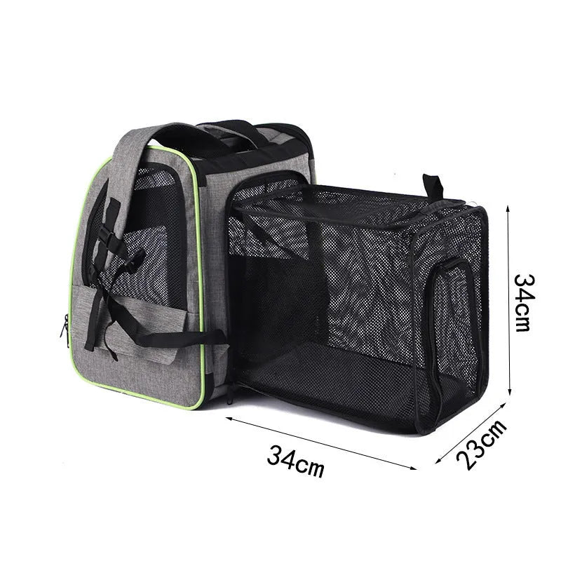 Outdoor portable backpack pet carrier in gray Oxford cloth with steel wire frame 35x28x42cm