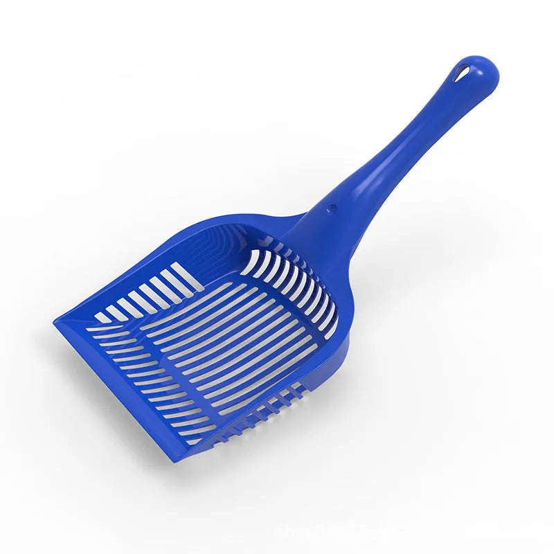 Red, yellow and blue plastic cat litter scoops in small and medium sizes for pet toilet cleaning