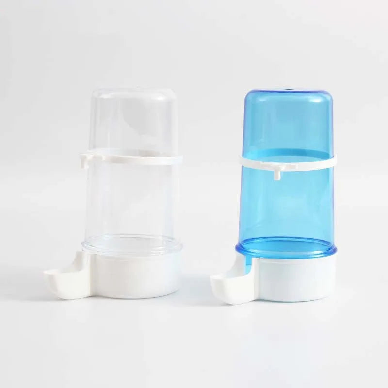 PP and PS bird water dispenser, large 7cm diameter 15cm height drinking jug for 1-1.5cm cage wire spacing, blue or white