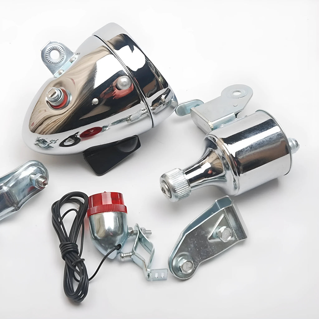 Silver bicycle dynamo light generator modification kit with friction drive for 12V6W and 6V3W power options