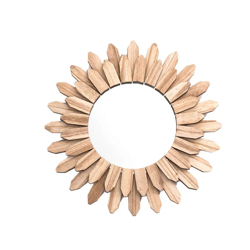 Solid wood European style hanging mirror with baked colour finish on wall