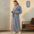 A super thick flannel couple's bathrobe for winter, shown in a colour option like navy blue or emerald green.