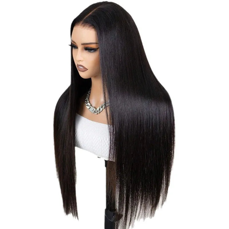 Black straight human hair wig with 13x6 lace front shown at 24 inch length