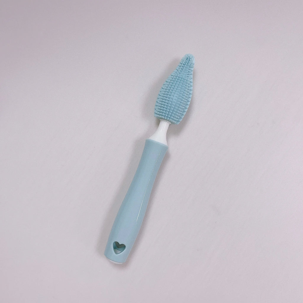 Silicone baby bottle brush set with flexible straw cleaner in pink, blue and yellow options