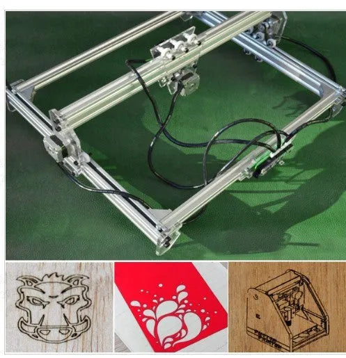 Miniature desktop laser engraving machine with 400mm by 300mm base plate for marking and lettering.