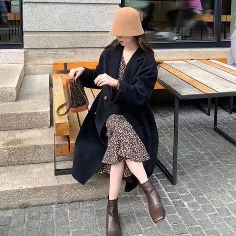 Women's High-Grade Woolen Coat Long Sleeve Conventional Sleeve Coat Black Apricot Camel Size S M L XL 2XL for Everyday Wear